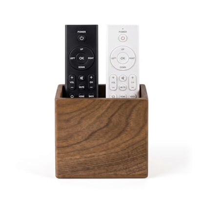 Remote Holder Hole-Free, Self-Adhesive Storage Wooden Box Small | Wall Mounted or Desk Mounted Container for Remote Phone Pencil Stationery Accessories Placement - size: Small
