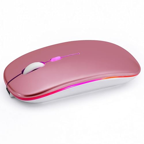 Wireless Bluetooth Mouse, Rechargeable Computer Mouse, Rose Gold | Dual Mode - BT5.2 & 2.4G,Long Lasting,Silent RGB LED Mice,Slim Portable Mouse for Laptop,PC,Tablet,MacBook,iPad,Apple Devices - color: Rose Gold