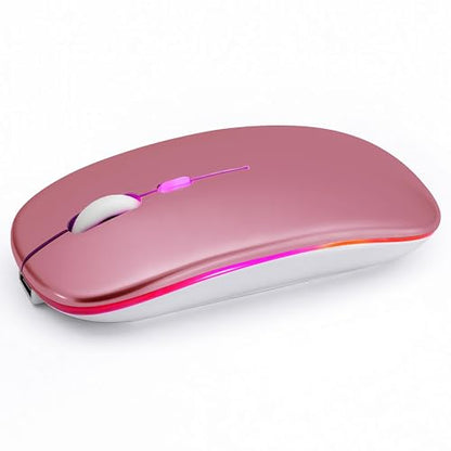 Wireless Bluetooth Mouse, Rechargeable Computer Mouse, Rose Gold | Dual Mode - BT5.2 & 2.4G,Long Lasting,Silent RGB LED Mice,Slim Portable Mouse for Laptop,PC,Tablet,MacBook,iPad,Apple Devices - color: Rose Gold