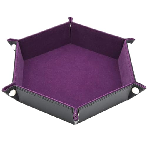 YARNOW 1 Pack Hexagon Dice Tray - PU Leather Hexagonal Display Plate for Jewelry, Keys, Coins, Makeup - Decorative Purple Board for Tabletop Game Accessories