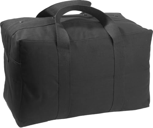 Tactical Parachute Cargo Bag LARGE Cotton Canvas Carry Bag, 24" x 15" x 13" - Black - color: Black, size: Large (24" x 15" x 13")