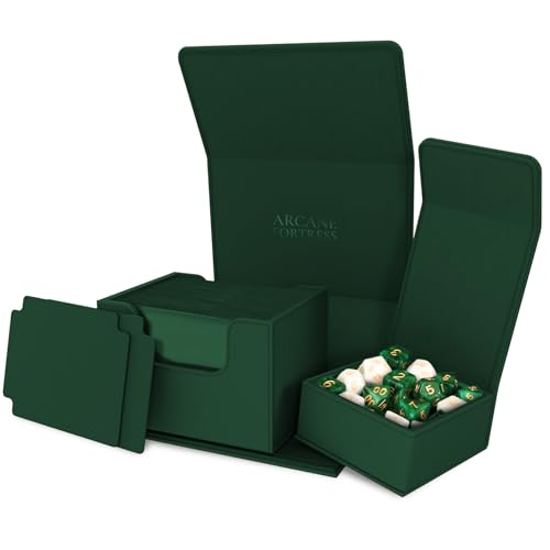 Arcane Fortress MTG Deck Box – Commander Deck Box for 120 Sleeved Cards with Art Interior – Leather Dividers, Nano-Fiber Exterior, Magnetic Closure – Perfect for Magic: The Gathering, TCG - color: Green, style: Standard