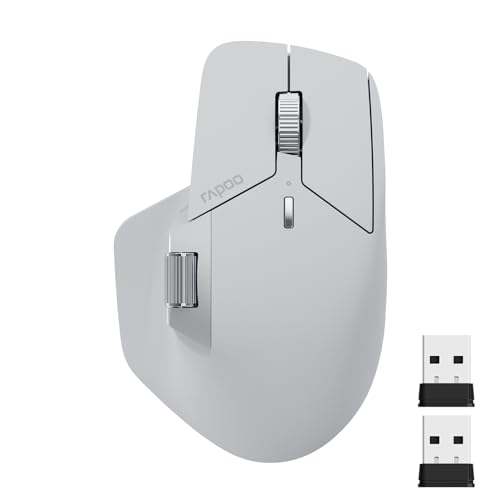 Rapoo MT760 Multi-Device Wireless Mouse, Bluetooth 5.0 and 2.4G Multi-Mode Connection, Up to 4 Devices, 11 Programmable Buttons, 4K DPI, 90 Days Battery Life, PC, Light Grey - color: Light Grey, size: Standard