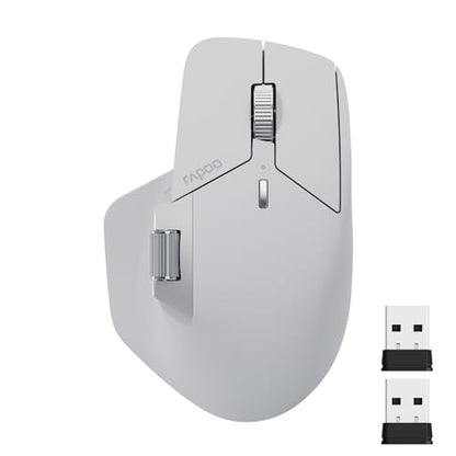 Rapoo MT760 Multi-Device Wireless Mouse, Bluetooth 5.0 and 2.4G Multi-Mode Connection, Up to 4 Devices, 11 Programmable Buttons, 4K DPI, 90 Days Battery Life, PC, Light Grey - color: Light Grey, size: Standard