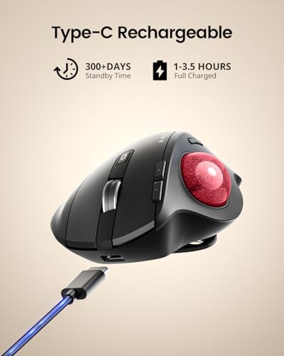 ProtoArc EM01 NL Wireless Trackball Mouse, Rechargeable Thumb Control, Red | 0/20° Adjustable Angle to Reduce Fatigue, Triple-Device Bluetooth & 2.4G USB-A for Office Use, Silent Click, Easy to Clean - color: Red Ball