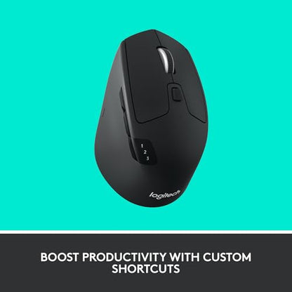 Logitech M720 Triathalon Full Size Multi-Device Wireless Mouse - Black | Connect via Bluetooth or included USB-A receiver, pair up to 3 devices, Logitech Flow compatible, 6 customizable buttons - style: M720