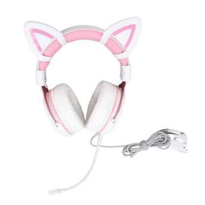 Wired Gaming Headset, Noise Cancelling RGB Luminous Comfortable 50mm Driver PC Gaming Headset, Over Ear Headphones with Flexible Microphone and 7.22ft Cable, for Home Office (Pink) - color: Pink