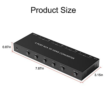 4 AV to HDMI, 1080P/720P 4 Way RCA Composite CVBS AV Switch to HDMI Converter Adapter Support 4:3/16:9 Switching, for Sega Xbox PS1 PS2 PS3 N64 NGC SNES WII VHS VCR Camera DVD （with Remote） - style: 4 RCA Converter