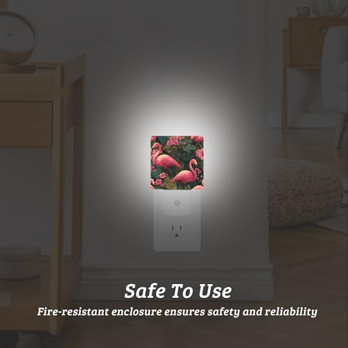 Flamingo Palm Leaf Night Light, Plug-into Wall Nightlight with Dusk to Dawn Sensor, Energy Efficient Lamp for Bedroom/Bathroom/Kitchen/Hallway/Stairs - color: Flamingo Palm Leaf