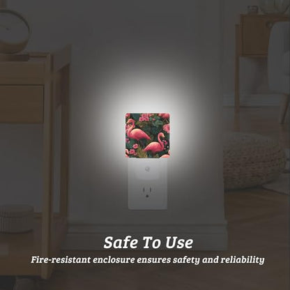 Flamingo Palm Leaf Night Light, Plug-into Wall Nightlight with Dusk to Dawn Sensor, Energy Efficient Lamp for Bedroom/Bathroom/Kitchen/Hallway/Stairs - color: Flamingo Palm Leaf