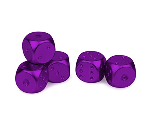 DS.DISTINCTIVE STYLE Aluminum Alloy Dice 5 Pieces 16mm Portable Metal Dices with Case 6 Sided Dice for Party Game - color: Purple, style: Rectangle