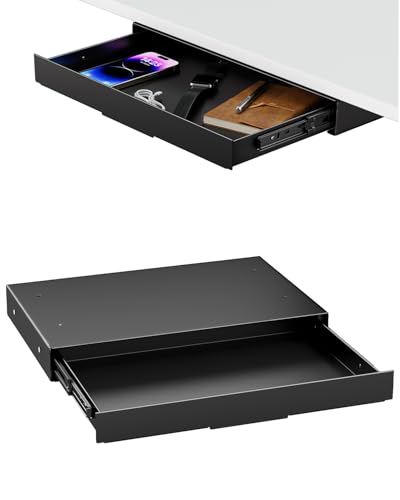 PUTORSEN Under Desk Storage Drawer 14.8" Wide - Smooth Slide Out Organizer for Standing Desk & Home Office, Max Load 17.6 lbs, Quiet Glide, Black - color: Black