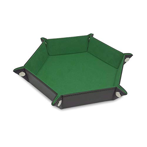 BCW Hexagon Dice Tray - Green | Premium Quality, 12" Diameter (Flat), 8" Diameter (Folded) | Black Leatherette Back, Suede Liner | Ideal for RPGs, Warhammer, Dice Masters, DND | Gaming Dice Tray