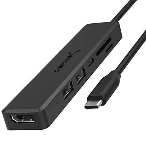 SABRENT Multi-Port USB Type-C Hub with 4K HDMI | Power Delivery (60 Watts) | 1 USB 3.0 Port | 1 USB 2.0 Port | SD/microSD Card Reader (HB-TC6C) - size: USB-C 6-in-1