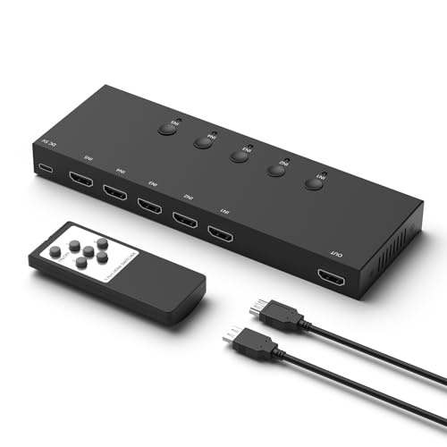 5 Way HDMI Switch 4k@60Hz HDMI Switcher 5 in 1 Out HDCP 2.0 Manual HDMI 2.0 Hub Supports 3D Compatible with Nintendo Switch/Switch OLED/Xbox/ PS5/4/3 Blu-Ray Player Fire Stick Roku Apple TV Chromeca - size: HDMI Switch 5 Port 4K