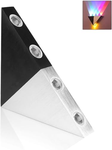 Triangle LED Wall Light | 5W Up Down Wall Sconce Silver & Black Finish | Aluminum Metal Art Decor Wll Lamp for Living Room Gaming Room Theater Hotel Party | Hardwired RGB Spotlights