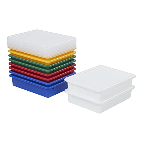 ECR4Kids Letter Size Tray Organizer with Lid, Small, 10-Piece, Assorted | Durable plastic, GREENGUARD Gold Certified, 2 gallon capacity, stackable/nestable, easy-lift lids, classroom & home use - color: Assorted