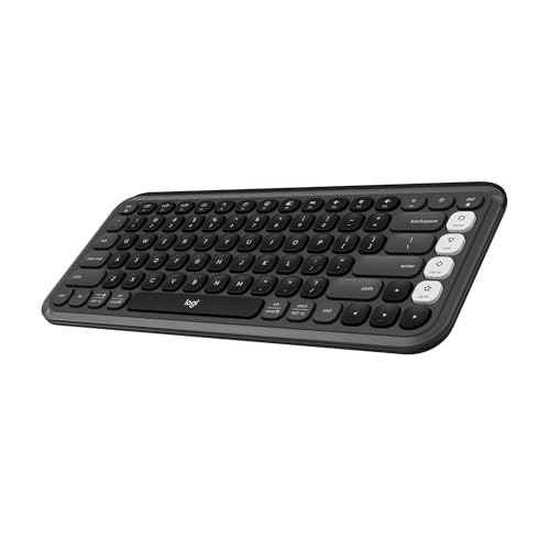 Logitech POP ICON Keys Wireless Bluetooth Keyboard, Comfortable Typing, Programmable Keys, Easy-Switch Between up to 3 Devices, for Laptop, Tablet, PC – Graphite and White - color: Graphite White, style: Keyboard