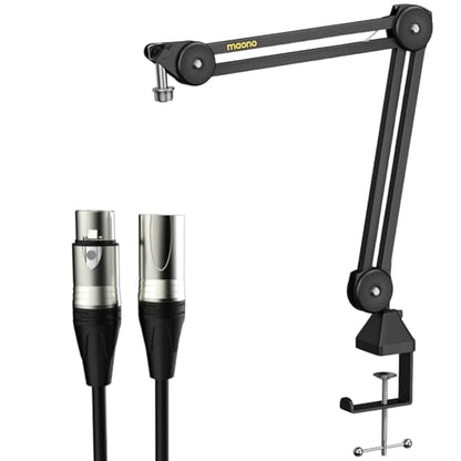 MAONO Boom Arm Microphone Stand with XLR Cable: Adjustable Metal Suspension Mic Boom Arm Kit for Podcast Gaming Streaming Recording,with Desk Clamp and 3/8"to5/8"Screw Adapter(BA37+XLR-180)