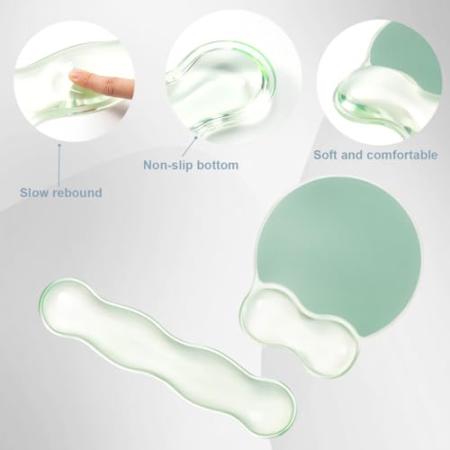 Gel Wrist Rest for Keyboard and Mouse - Ergonomic Green Mouse Pad with Wrist Rest Support Non-Slip Base for Desktop/Latop/Office/Home - color: Green, style: Wave Shape