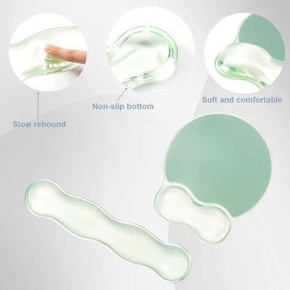 Gel Wrist Rest for Keyboard and Mouse - Ergonomic Green Mouse Pad with Wrist Rest Support Non-Slip Base for Desktop/Latop/Office/Home - color: Green, style: Wave Shape