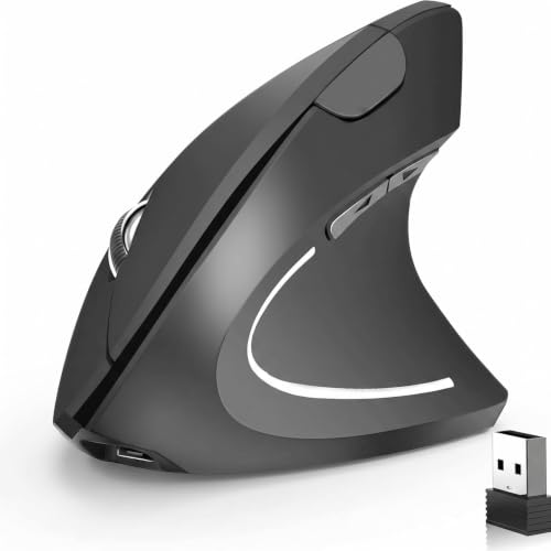 Ergonomic Vertical Wireless Mouse Stylish Rechargeable 2.4G Optical Mice Cordless Mouse with USB Receiver, 800/1200 /1600 DPI, 5 Buttons for Laptop,PC,Mac,Computer (Gray) - color: Gray