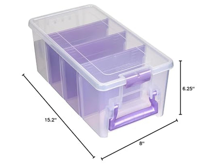 ArtBin Semi Satchel 휴대용 공예 정리함, 칸막이 3개 포함 - 미술 및 공예 용품을 위한 투명 플라스틱 보관 케이스 | 탈착식 칸막이 3개, 39.9 x 20.3 x 16.2cm(15.2 x 8 x 6.2인치), 안전한 걸쇠, 운반 손잡이, 투명하고 내구성 - color: 퍼플., size: Pack of 1