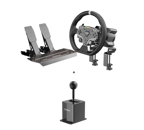 MOZA R3 Licensed Steering Wheel and Pedals Bundle 4PCs for Xbox & PC: 3.9Nm Direct Drive WheelBase, 11-inch Racing Wheel, Pedals and Desk Clamp, HGP Racing Shifter 7+R PC USB Simulator Shifters