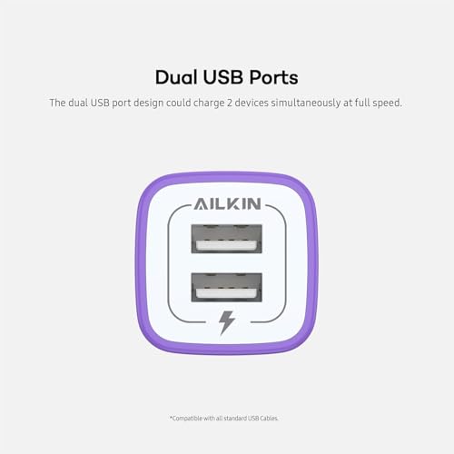 AILKIN USB Wall Charger, Charger Adapter, 2.1A Dual Port Quick Charger Plug | USB A Cube for iPhone, Samsung Galaxy Double USB A AC Power Adapter US Standard Travel Old Supply Box Charging Block - color: Purple, style: Block