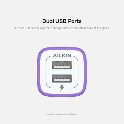 AILKIN USB Wall Charger, Charger Adapter, 2.1A Dual Port Quick Charger Plug | USB A Cube for iPhone, Samsung Galaxy Double USB A AC Power Adapter US Standard Travel Old Supply Box Charging Block - color: Purple, style: Block