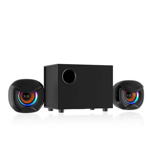 2.1 Computer Speakers, Gaming Stereo System with RGB Subwoofer, Wired USB Powered 3.5mm Auxiliary Speakers for PCs, Laptops, Tablets, Phones - Black