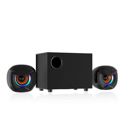 2.1 Computer Speakers, Gaming Stereo System with RGB Subwoofer, Wired USB Powered 3.5mm Auxiliary Speakers for PCs, Laptops, Tablets, Phones - Black