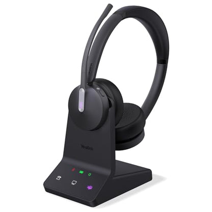 Yealink WH64 DECT & Bluetooth Dual Teams Wireless Headset, 606 ft Range On Ear Work Headphones with 3X Noise Cancelling Mic, 32H Talk Time, Ringer, Office Headsets for Desk IP Phone, PC,Cellphone - style: WH64 Dual-Teams