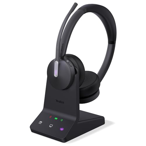 Yealink WH64 DECT & Bluetooth Dual Teams Wireless Headset, 606 ft Range On Ear Work Headphones with 3X Noise Cancelling Mic, 32H Talk Time, Ringer, Office Headsets for Desk IP Phone, PC,Cellphone - style: WH64 Dual-Teams