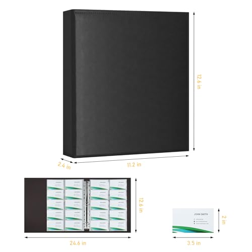 BYSTER A4 Business Card Binder, PU Leather Organizer with 30 Pack Sleeves (600 Pockets), Business Card Holder Book for Credit Cards, Membership Cards, and More - Black - color: Black