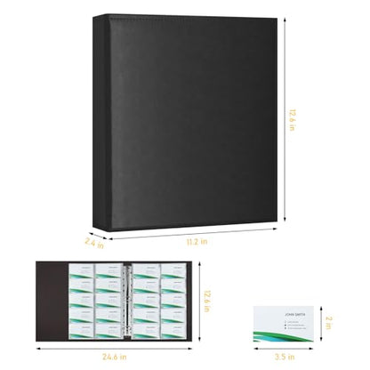 BYSTER A4 Business Card Binder, PU Leather Organizer with 30 Pack Sleeves (600 Pockets), Business Card Holder Book for Credit Cards, Membership Cards, and More - Black - color: Black
