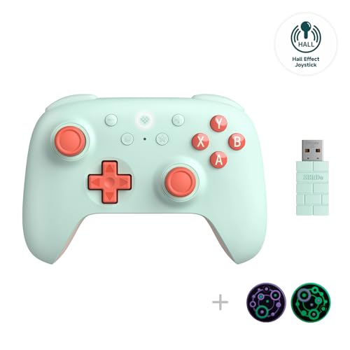 8Bitdo Ultimate 2C Hall Effect Joysticks and Hall Triggers Wireless Controller for Windows PC and Android, with Remappable L4/R4 Bumpers, Turbo function & Rumble vibration (Mint) - color: Mint, size: Ultimate 2C