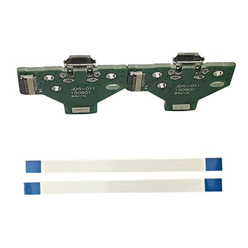 FainWan 2pcs J-D-S-011 Replacement Charging Port Assembly 12 Pin for PS4 DualShock 4, Micro USB Adaptor Charger Socket Board Connector Module for PlayStation DS4 Controller, Flex Cable