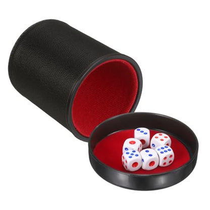 uxcell Felt Lined Professional Dice Cup, PU Leather Quiet Shaker Cups with Lid Includes 6 Dot Dice for Bar Gatherings Party Board Games, Black