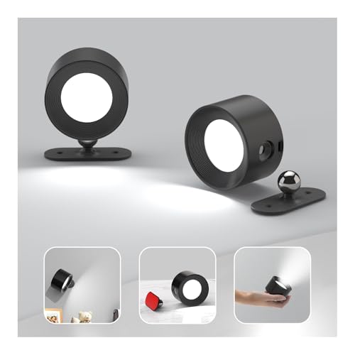Koopala 2PCS Rechargeable Battery Operated LED Wall Lamps, Wall Mounted Lights with 3 Brightness 3 Color Temp Removable Charging 360°Rotate Magnetic, Cordless Wall Sconces for Reading Bedside-Black - color: Black-B