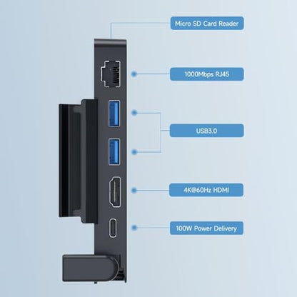 Hagibis Steam Deck Docking Station, 6 in 1 USB-C Dock Stand for SteamDeck OLED with 100W Power Delivery, 4K@60Hz HDMI, 1000Mbps RJ45,2 USB 3.0, Micro SD Card Reader, Portable USB Hub Kickstand
