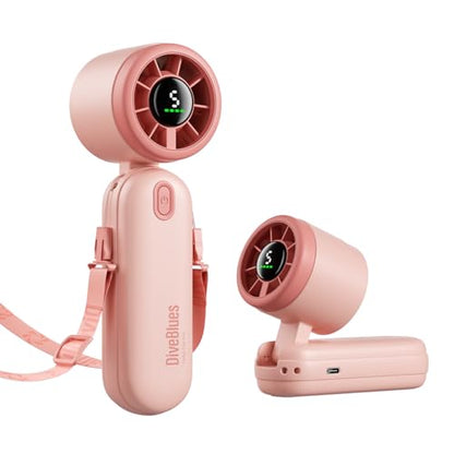 Diveblues Mini Handheld Fan, 30ft/s Portable Turbo Fan [12H Max Cooling], 4000mAh Personal Fan with LED Display, 3-in-1 Hand Held/Neck/Desk Fan for Travel, Cruise, Disney Essentials - color: Sakura Pink