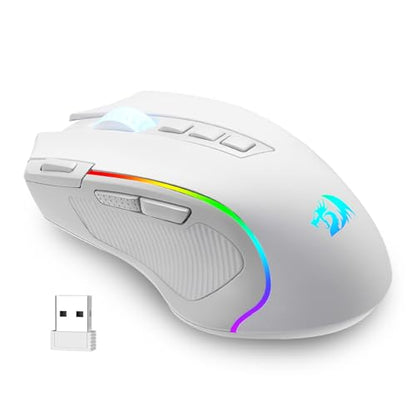 Redragon M612 Wireless RGB Optical Gaming Mouse 8000 DPI Remapping Keys | Cable-Free 0 Delay, Redefine Keybinding Macro, Vibing Backlight, Ergonomic Grip Body Comfort - color: White, style: Wireless