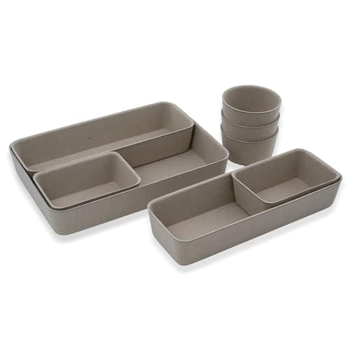 Welaxy 8pc Stone Office Desk Drawer Organizer Tray Felt Shallow Box Divider - color: Stone