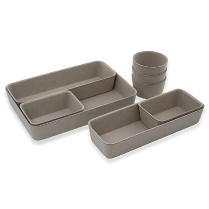 Welaxy 8pc Stone Office Desk Drawer Organizer Tray Felt Shallow Box Divider - color: Stone