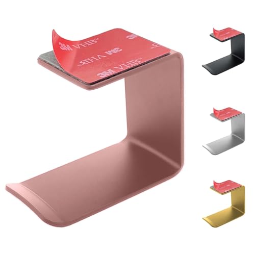 Aluminum Under-Desk Headphone Hanger with Strong Adhesive (1 Pack, Pink) | Keeps Headphones Off the Desk, VHB Adhesive Holds 5 lb, Curved Support Helps Prevent Headband Creases, Fits Gaming Headsets - color: Pink