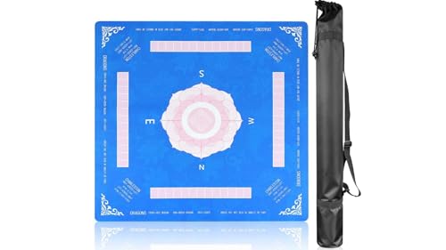 Mahjong Mat with Lotus - 32.4x32.4 Inch - Mahjong Mat for Table, Non-Slip Noise Reduction Mat, Portable Gaming Pad for Mahjong Poker Dominoes Cards & Board Games, for Asian-Themed Game Nights (Blue)