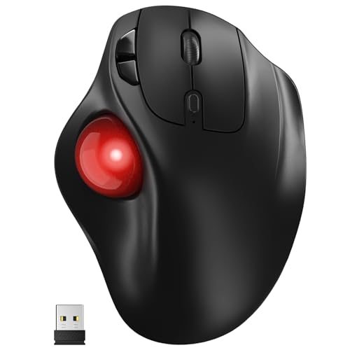 Ergonomic Wireless Trackball Mouse, Bluetooth & 2.4G Multi-Device Computer Mouse, 5 Adjustable DPI Thumb-Controlled Quiet Mice for Mac, Laptop, PC, Windows - Red - color: Red