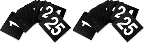 New Star Foodservice 23145 Double Side Plastic Table Numbers, 1 to 25, 4" x 4", Light Grey on Black (Pack of 2) - size: 4 x 4 inches (Pack of 2), style: Black (1-25)