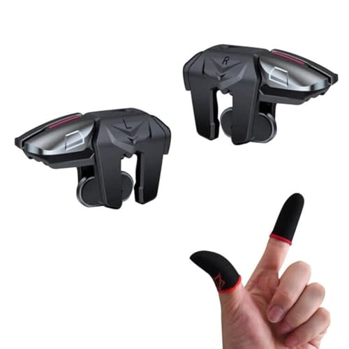 rinsfox Fox Game Triggers With Finger Sleevs, Mobile Game Controllers 6 Finger, Plug and Play Gaming Trigger for iOS and Android Phone(PUBG/Fortnite/Rules)